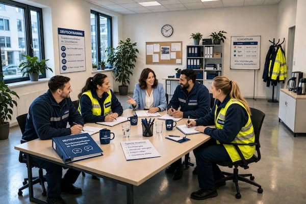 Deutsch für Produktion, Logistik & Technik: Mitarbeitende bedienen Maschinen und verstehen technische Anweisungen.