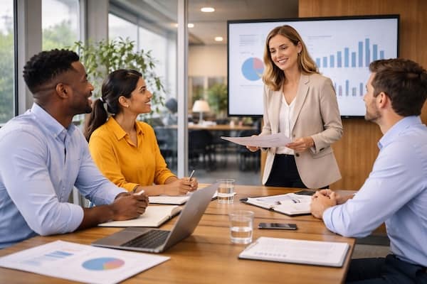 Praxisnahe Englischkurse für Unternehmen: Gruppentraining mit Flipchart, realen Beispielen und erfahrener Lehrkraft. Ideal für Teams & internationale Mitarbeitende.