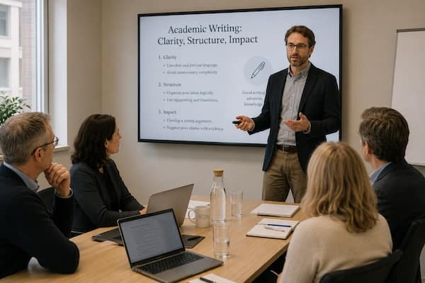 Workshop zu akademischem Schreiben im Rahmen der Englischmodule für Hochschulen.